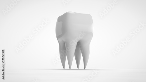 3D illustration of a white human molar. The idea of a healthy lifestyle. 3D rendering for dental advertising  ceramic false teeth and treatment.