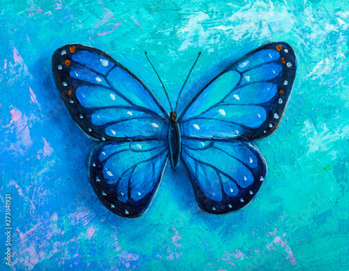 Canvas Print painting blue butterfly in modern style.