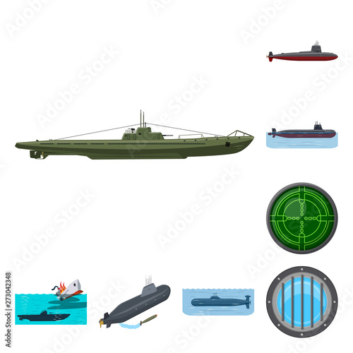Vector design of boat and navy logo. Set of boat and deep   vector icon for stock.