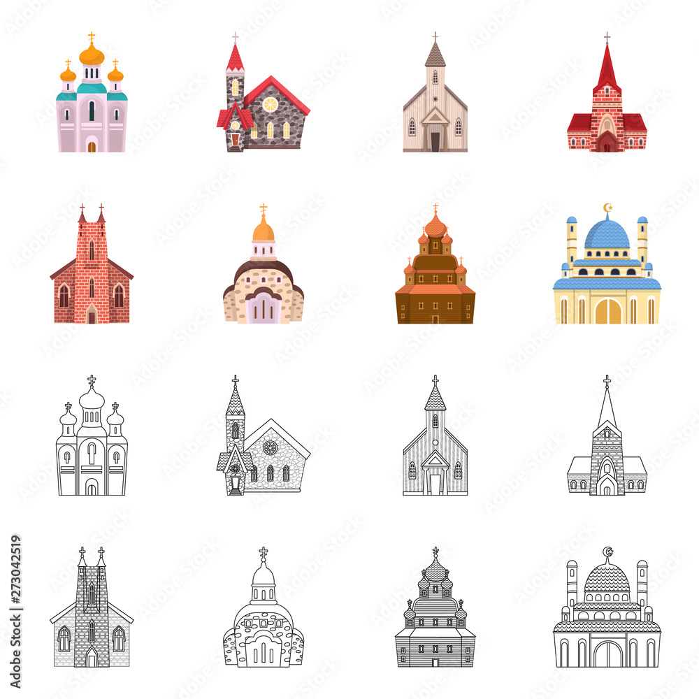 Vector design of cult and temple icon. Collection of cult and parish stock vector illustration.