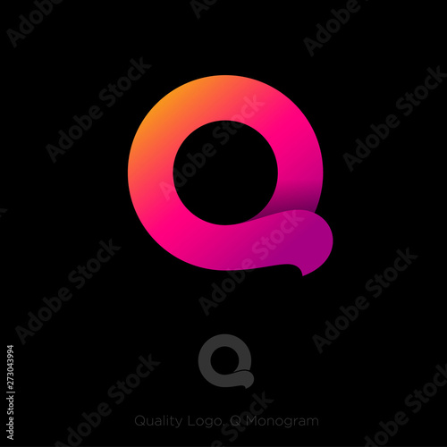 Q Letter Logo. Beautiful Voluminous Letter Q as Ribbon on a Dark Background. Network, Web Icon. Ui Design.