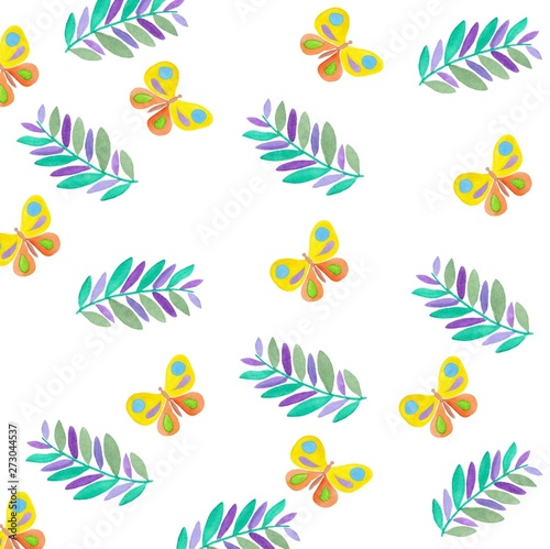 watercolor drawing pattern butterfly plant
