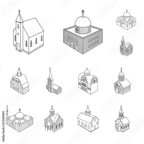 Vector design of architecture and building sign. Collection of architecture and clergy stock vector illustration.