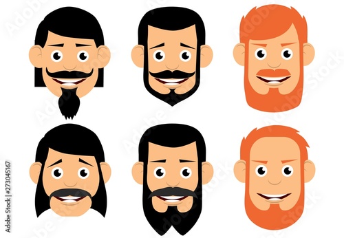 A set of men's hairstyles with a mustache and beard.