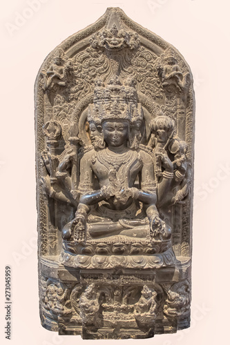 Archaeological sculpture of Sadasiva, made of Basalt rock. Circa twelfth century of the Common Era, Bangarh, Dinajpur, West Bengal, India photo