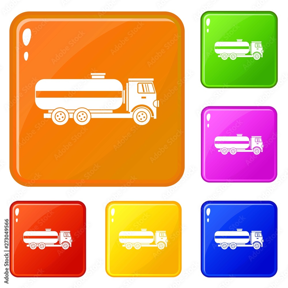 Fuel tanker truck icons set collection vector 6 color isolated on white background