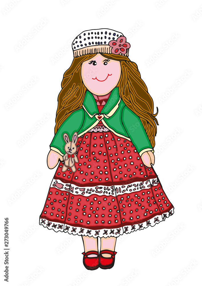 ПечатьTilda Princess is a little doll for Christmas .Vector illustration for your design