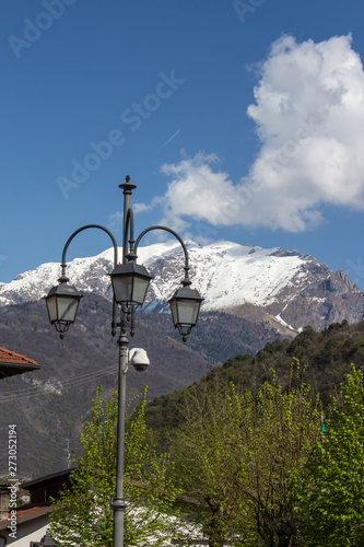 Street Lamp and Mountain View in Bienno