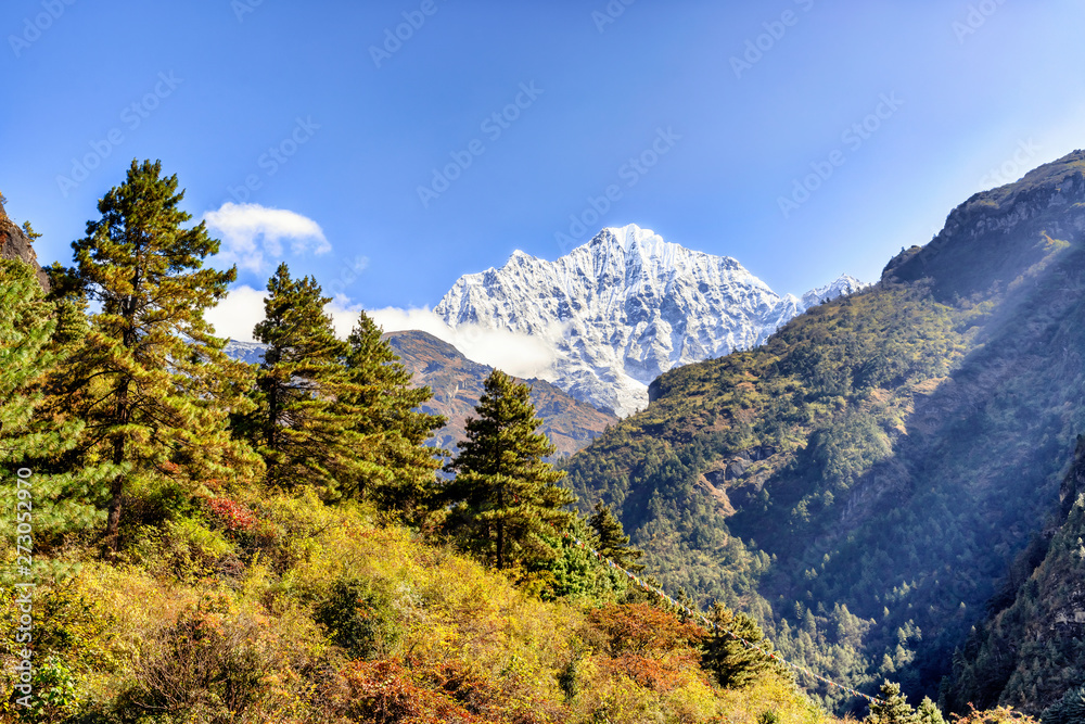 Himalayan mountains landscape on the trek to Everest Base Camp in Nepal.