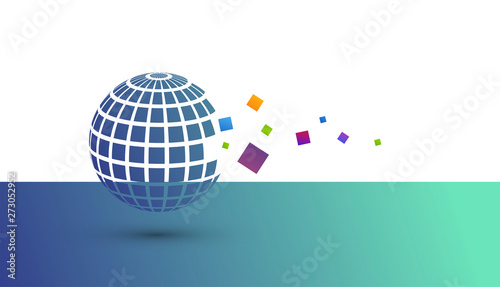 mondo, pianeta, globo, quadrati, frammenti, pixel pezzi, 
