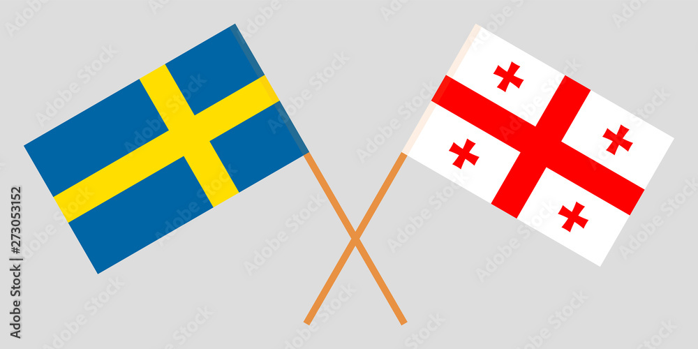 Georgia and Sweden. Crossed Georgian and Swedish flags