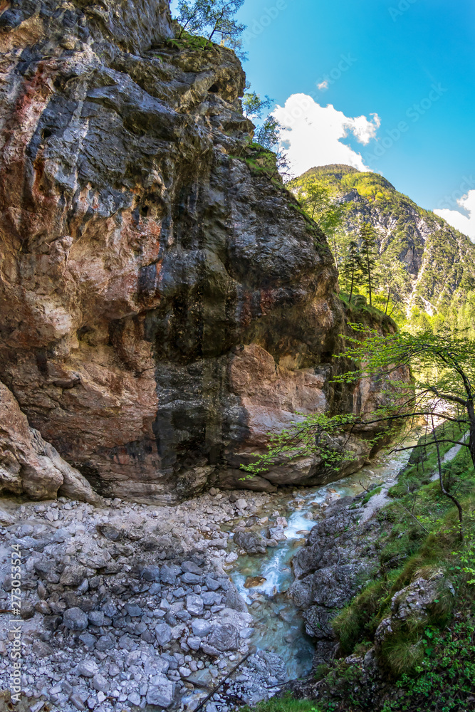 Soca river rapids in a canyon in Slovenia