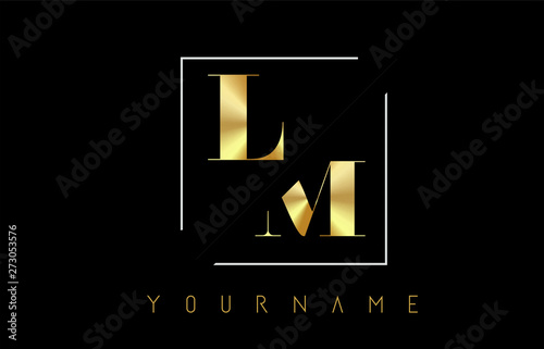 LM Golden Letter Logo with Cutted and Intersected Design