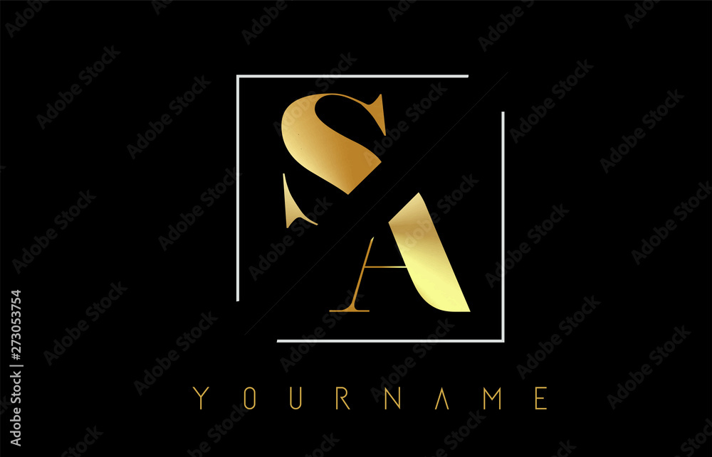 SA Golden Letter Logo with Cutted and Intersected Design Stock Vector