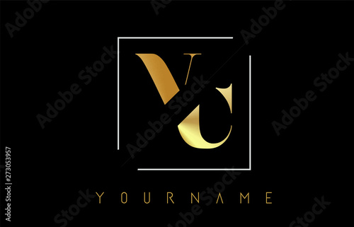 VC Golden Letter Logo with Cutted and Intersected Design