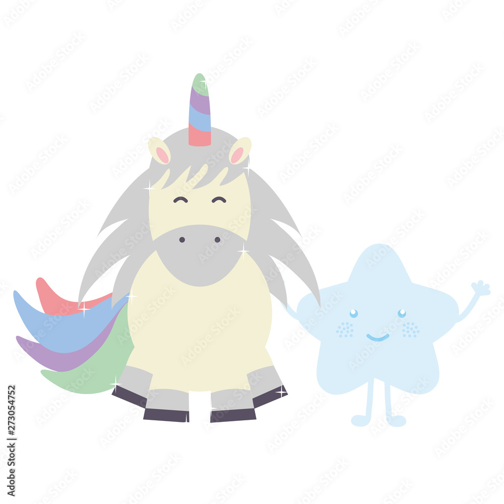 cute adorable unicorn with star kawaii fairy characters