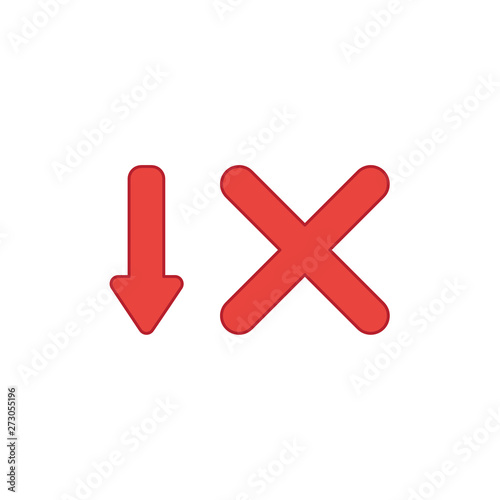 Vector icon concept of arrow pointing down and x mark.
