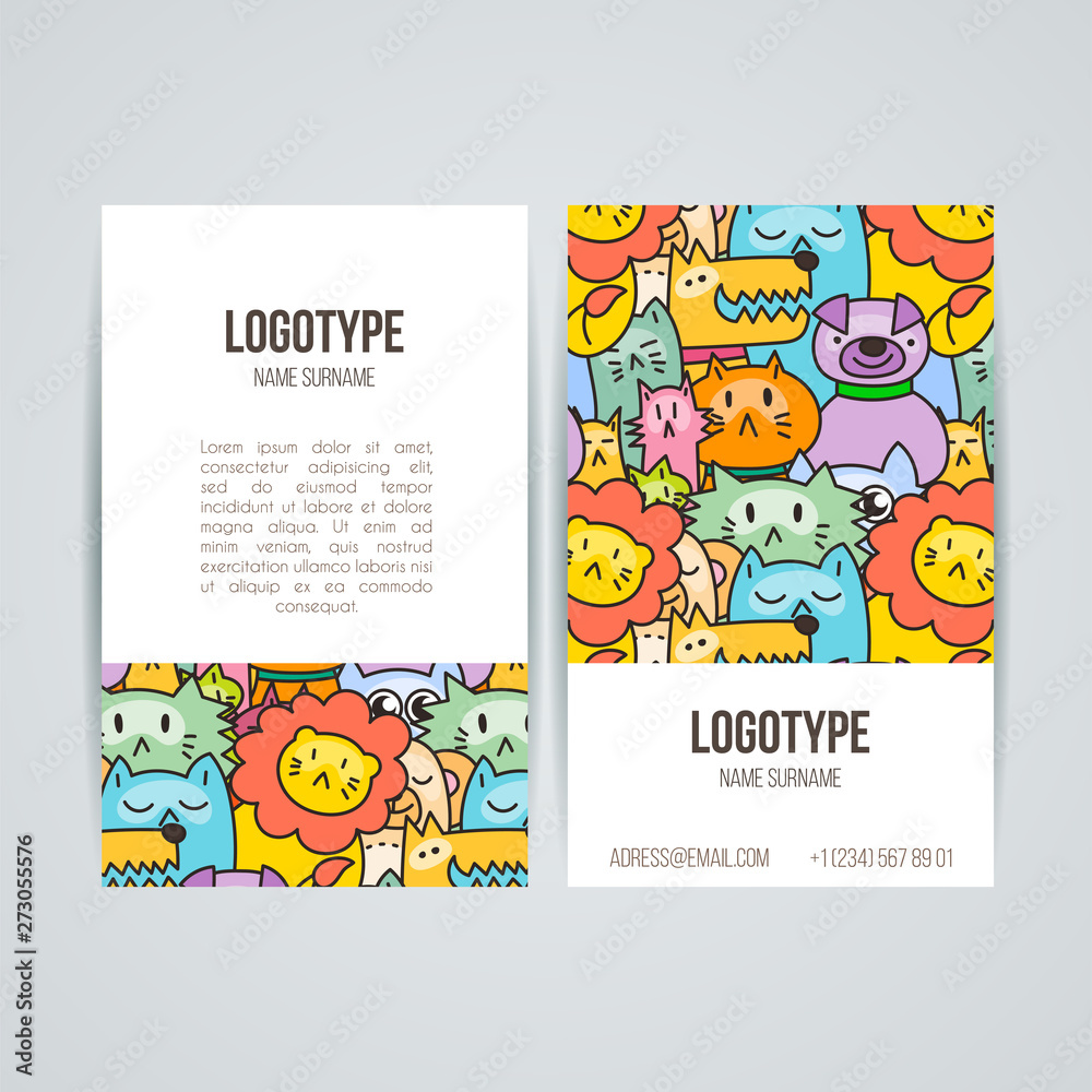 Fototapeta premium Doodle colorful hand drawn cards for kids and play. Cartoon design artistic print templates
