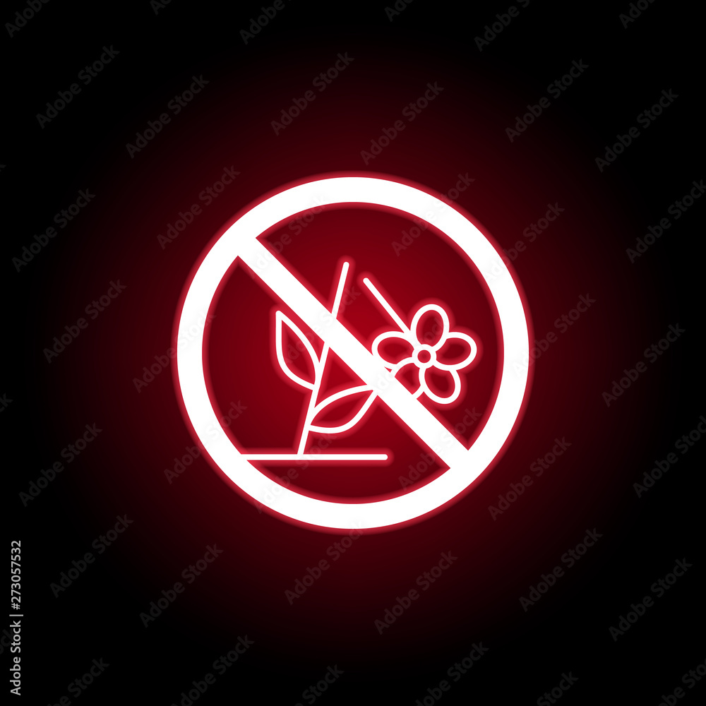 Forbidden plucking flower icon in red neon style. can be used for web, logo, mobile app, UI, UX Forbidden plucking flower icon in red neon style. can be used for web, logo, mobile app, UI, UX