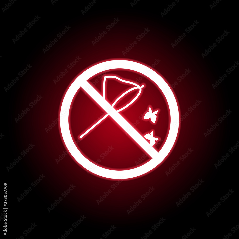 Forbidden catch butterfly icon in red neon style. can be used for web, logo, mobile app, UI, UX Forbidden catch butterfly icon in red neon style. can be used for web, logo, mobile app, UI, UX