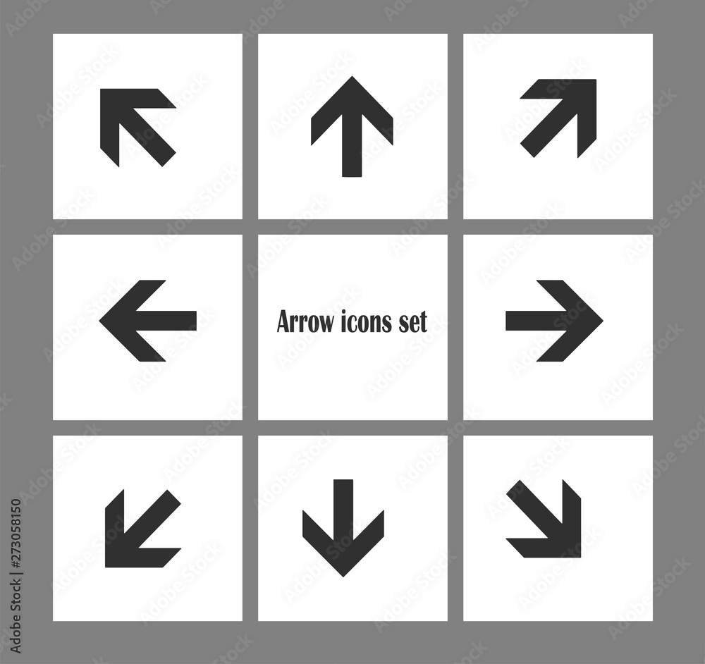 Design flat vector set icons arrows, directional signs isolated. Web button for a web site or smartphone - arrows in different directions