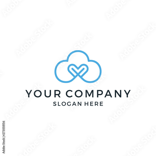 love cloud logo illustration line art style vector icon download 