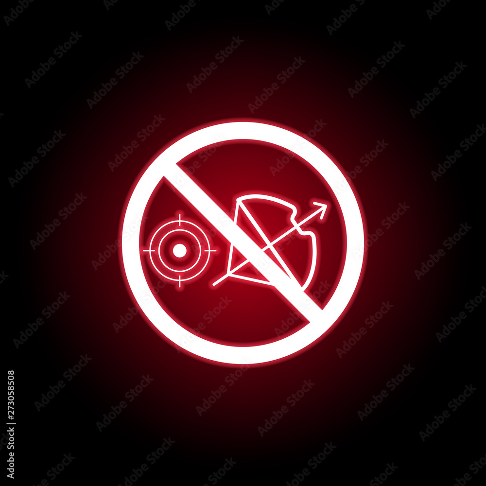 Forbidden hunting arrow icon in red neon style. can be used for web, logo, mobile app, UI, UX Forbidden hunting arrow icon in red neon style. can be used for web, logo, mobile app, UI, UX