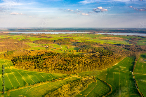 aerial view of rural landscape during a sunny day in spring