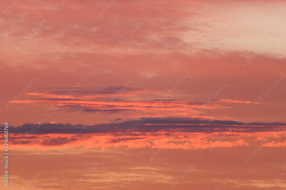 Red sky at sunset, orange clouds landscape