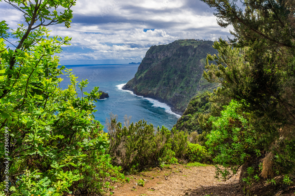 Madeira island scenic mountain and ocean view