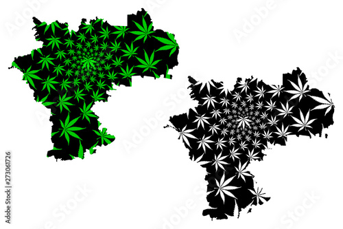 Ulyanovsk Oblast (Russia, Subjects of the Russian Federation, Oblasts of Russia) map is designed cannabis leaf green and black, Ulyanovsk Oblast map made of marijuana (marihuana,THC) foliage,....