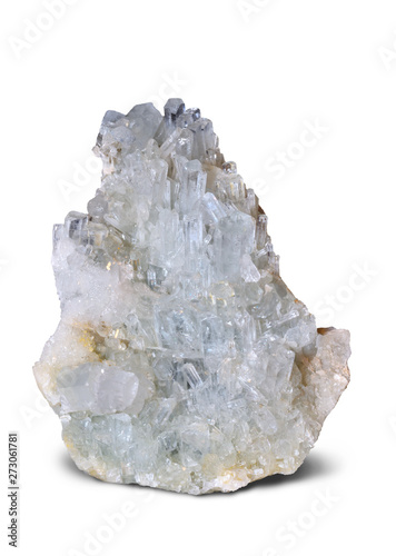 Aquamarine crystals from Shigar, Pakistan, isolated on white. photo