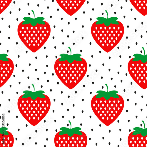 Seamless pattern with red strawberry berry on a white background. Vector illustration