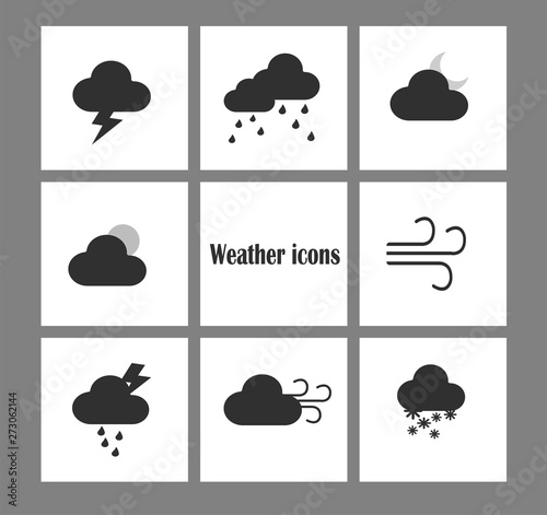 Vector flat design weather forecast icons. Cloud icon set