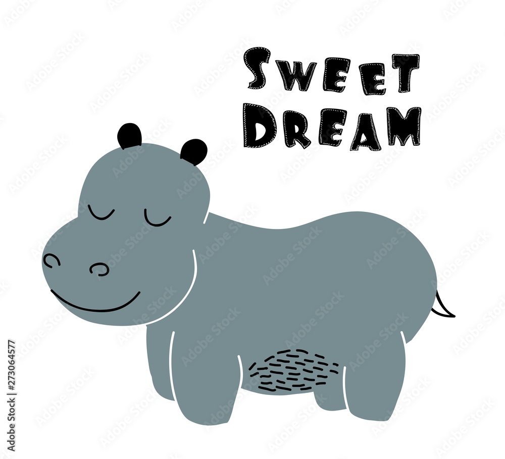 Fototapeta premium cute hippopotamus print . childish vector illustration for kids t shirt, clothes