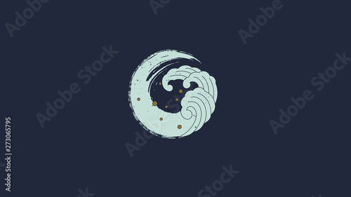 Artistic creative painted circle wave with East Asian traditional style.