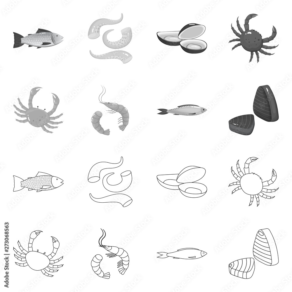 Obraz premium Isolated object of fresh and restaurant sign. Set of fresh and marine vector icon for stock.