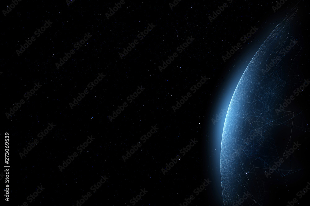 Artistic 3d planet with stars in the universe copy space background. 3d illustration.