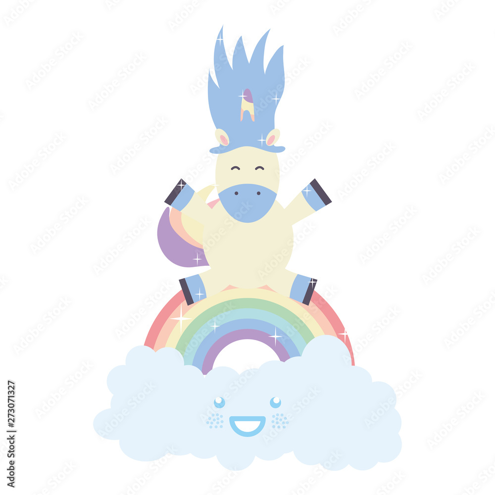 cute unicorn with clouds and rainbow kawaii characters cute unicorn with clouds and rainbow kawaii characters
