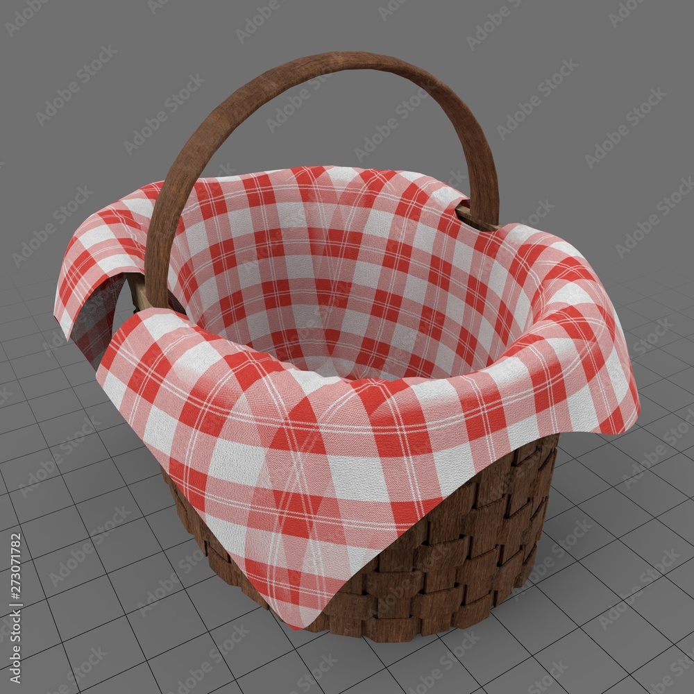 Picnic basket with plaid cloth Stock 3D asset | Adobe Stock