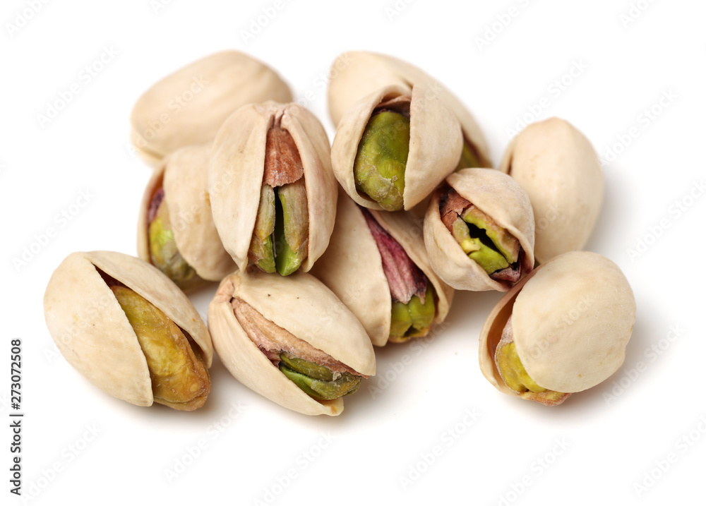 Many pistachio on white background , isolated, jh Many pistachio on white background , isolated, jh