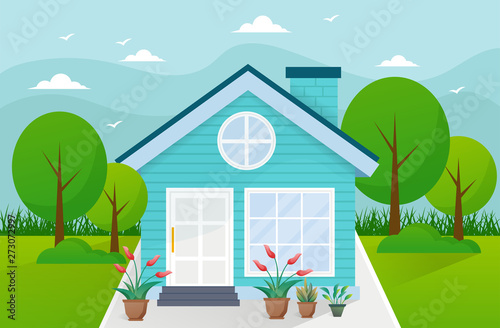 Tableau sur toile House illustration with tree