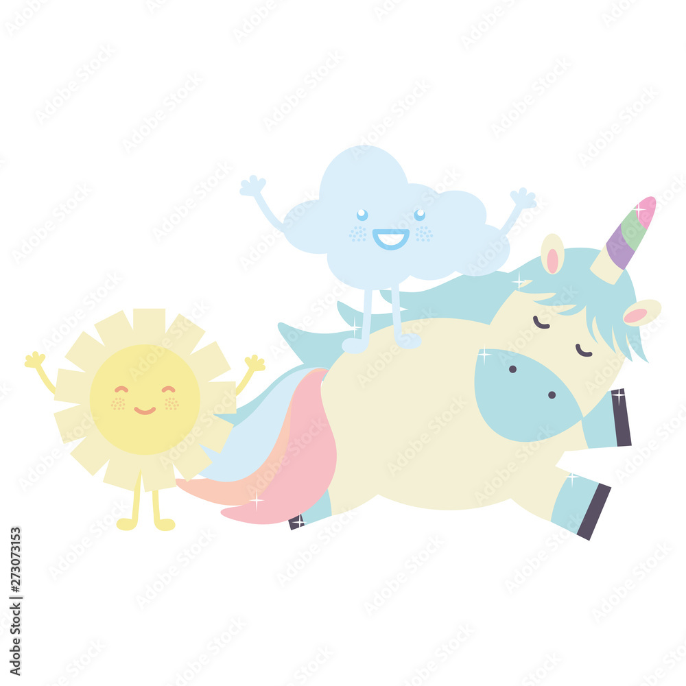 cute adorable unicorn with sun kawaii fairy characters cute adorable unicorn with sun kawaii fairy characters