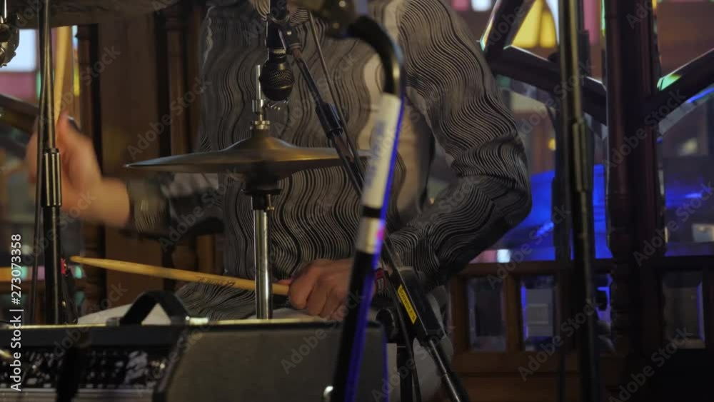 Professional drum set close up. Drummer with drums, live music concert. Professional drum set closeup. Drummer with drums, live music concert Professional drum set close up. Drummer with drums, live music concert. Professional drum set closeup. Drummer with drums, live music concert