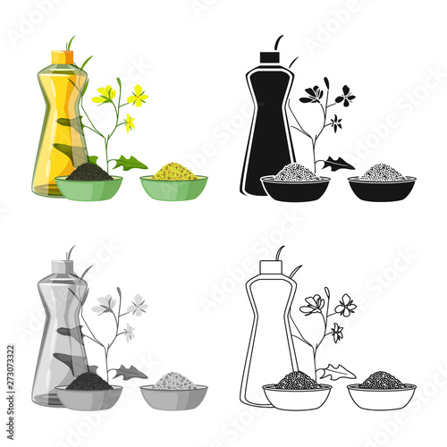 Vector illustration of mustard and rapeseed logo. Set of mustard and bio stock vector illustration.