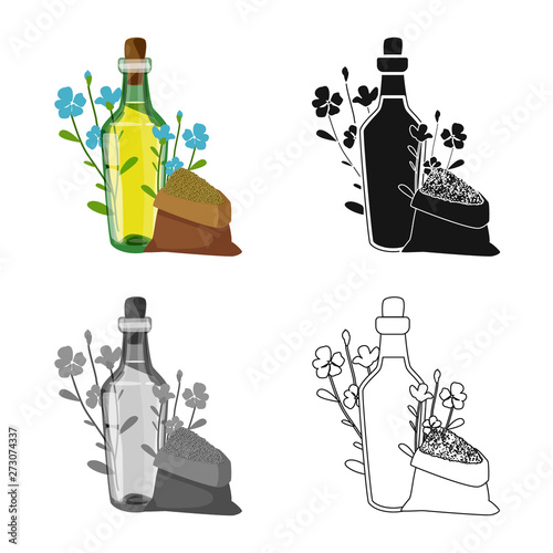 Isolated object of flaxseed  and seeds sign. Set of flaxseed  and liquid  stock symbol for web.
