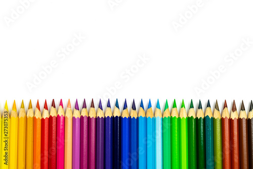 Color pencil with copy space isolated on white background. Education frame concept.