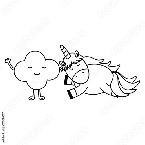 cute adorable unicorn and clouds kawaii fairy characters