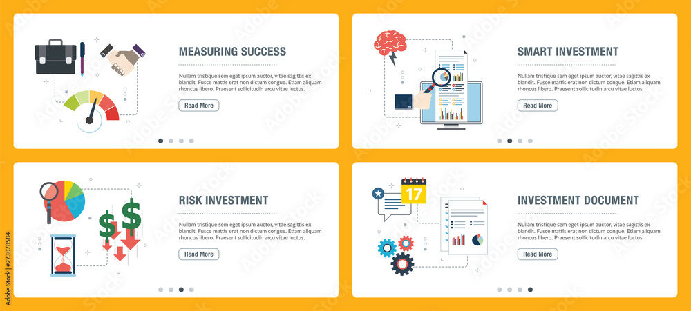Internet banner set with investment, success and risk. Internet banner set with investment, success and risk.
