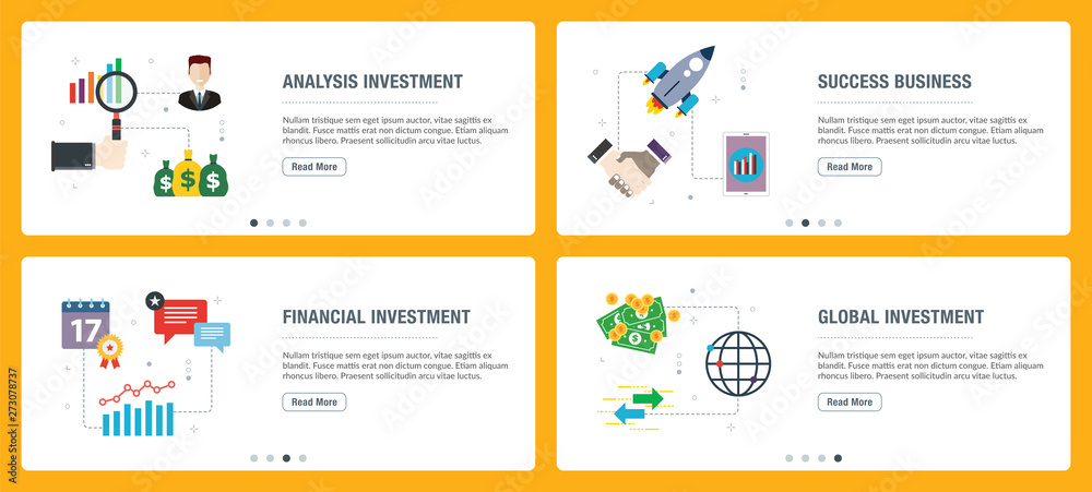 Internet banner set of business, investment and success icons.